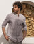 Stone Grandad Collar Linen Blend Shirt