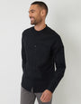 Black Grandad Collar Linen Blend Long Sleeve Shirt