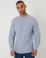 Denim Blue Grandad Collar Linen Blend Long Sleeve Shirt