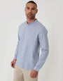 Threadbare Linen Blend Long Sleeve Shirt in Denim Blue - Front View