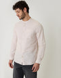 Light Stone Grandad Collar Linen Blend Long Sleeve Shirt