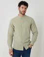 Sage Green Grandad Collar Linen Blend Long Sleeve Shirt
