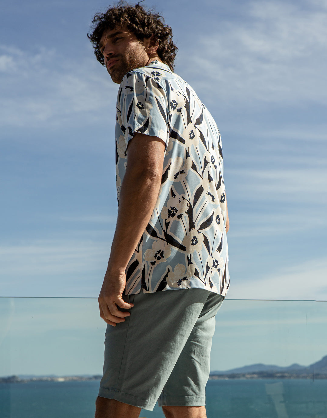 Sky Blue Floral Print Short Sleeve Shirt