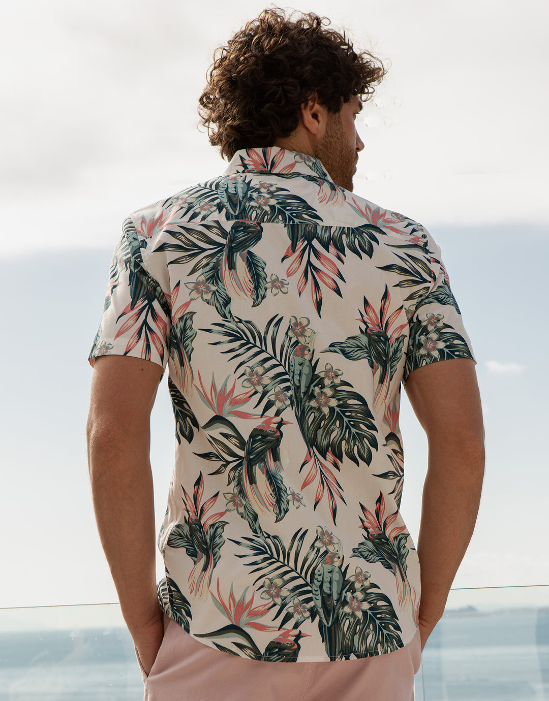 Off White Tropical Print Short Sleeve Shirt