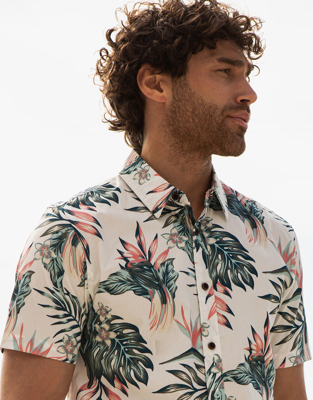 Off White Tropical Print Short Sleeve Shirt
