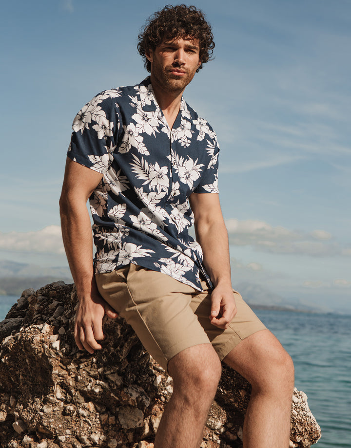 Midnight Blue Floral Short Sleeve Shirt