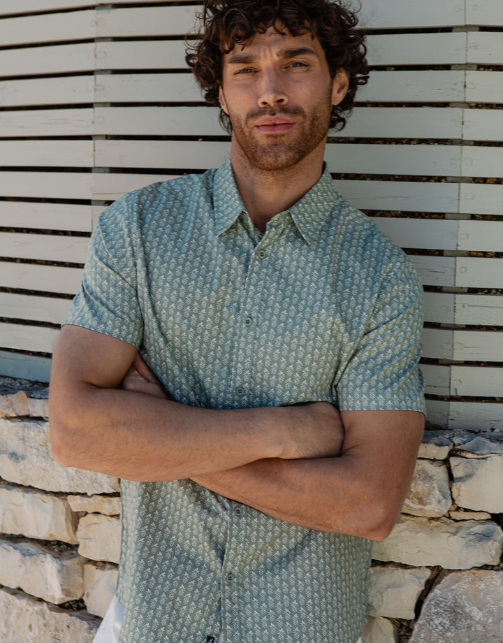 Sage Green Pineapple Print Short Sleeve Shirt