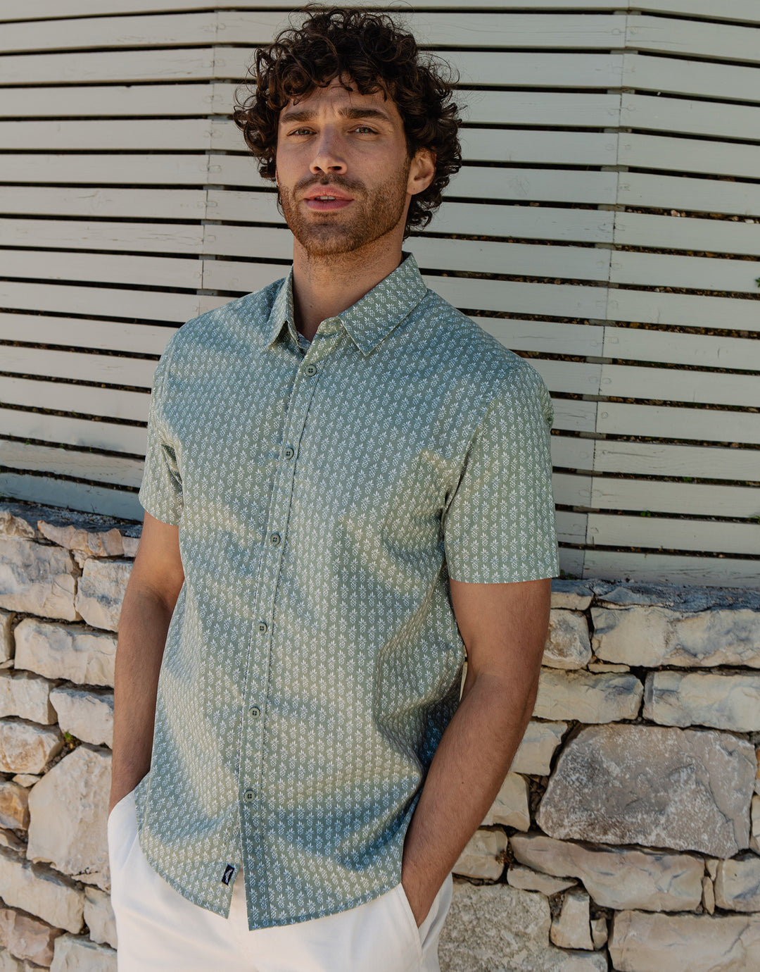 Sage Green Pineapple Print Short Sleeve Shirt