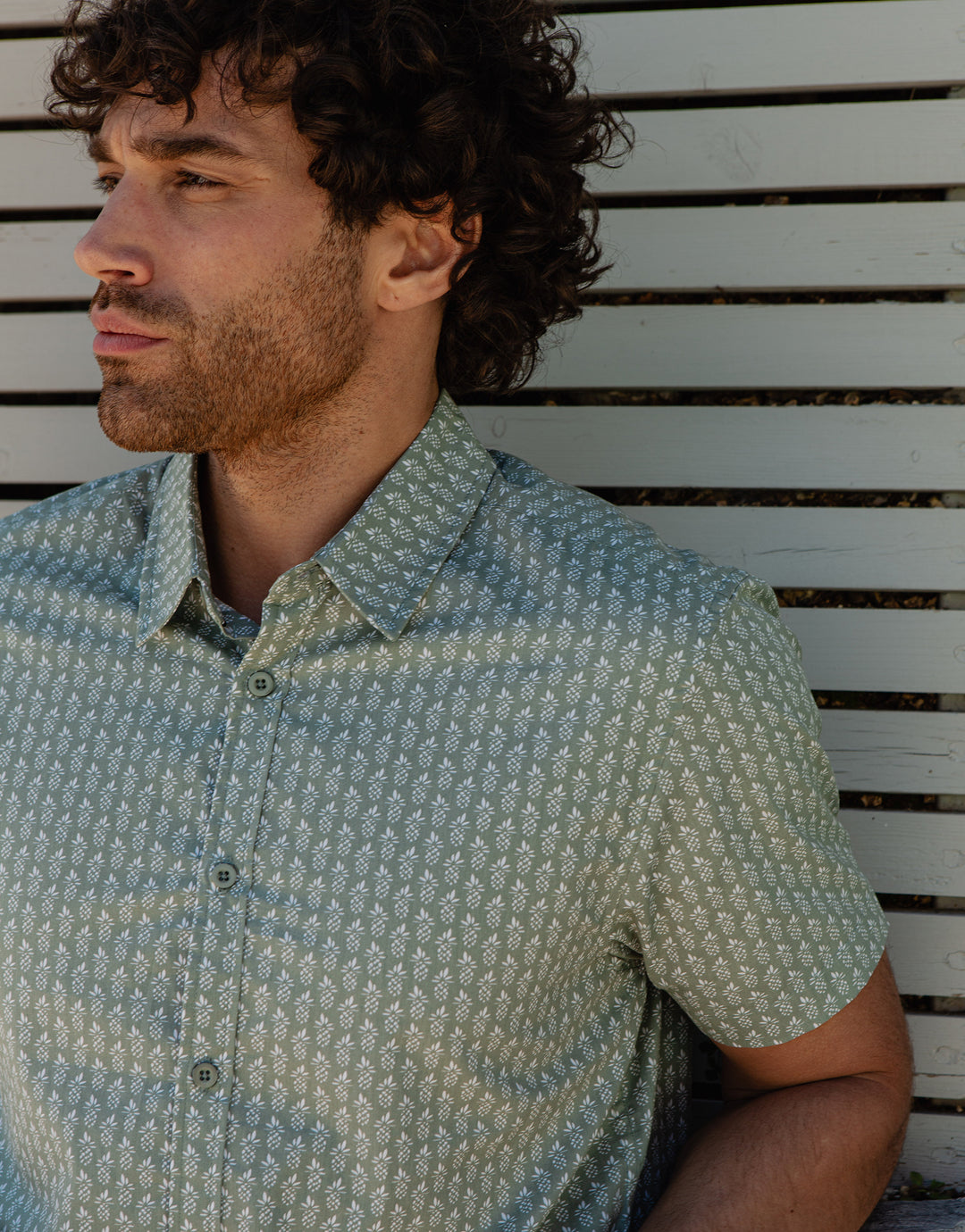 Sage Green Pineapple Print Short Sleeve Shirt