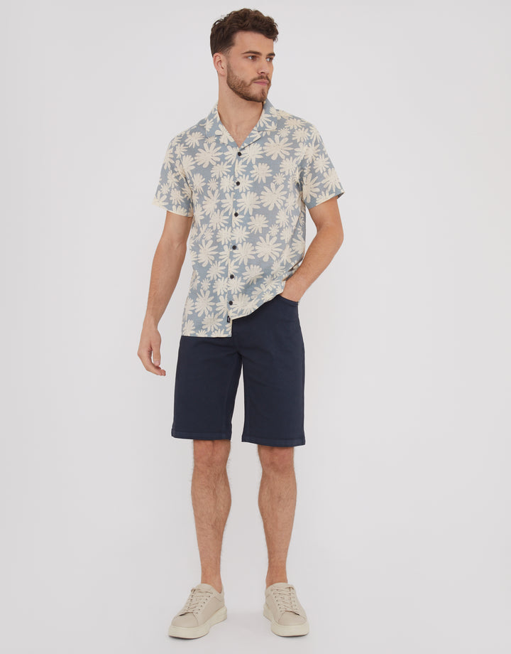 Blue Abstract Floral Print Short Sleeve Shirt