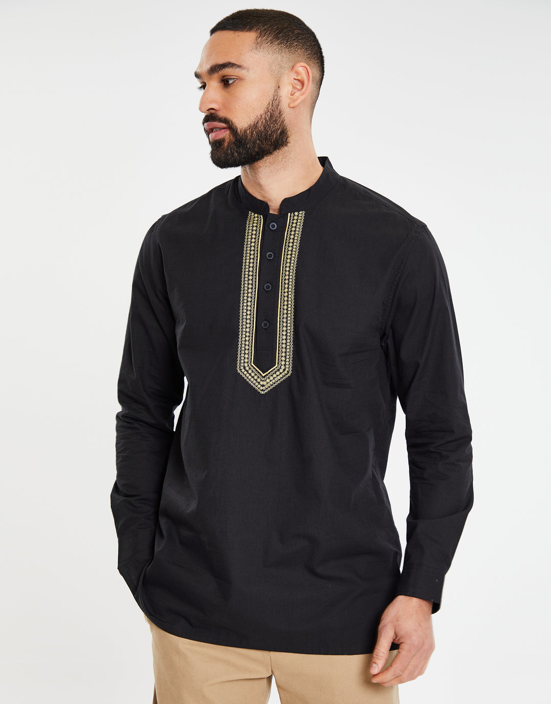 Black Long Sleeve Tunic Kurta Shirt