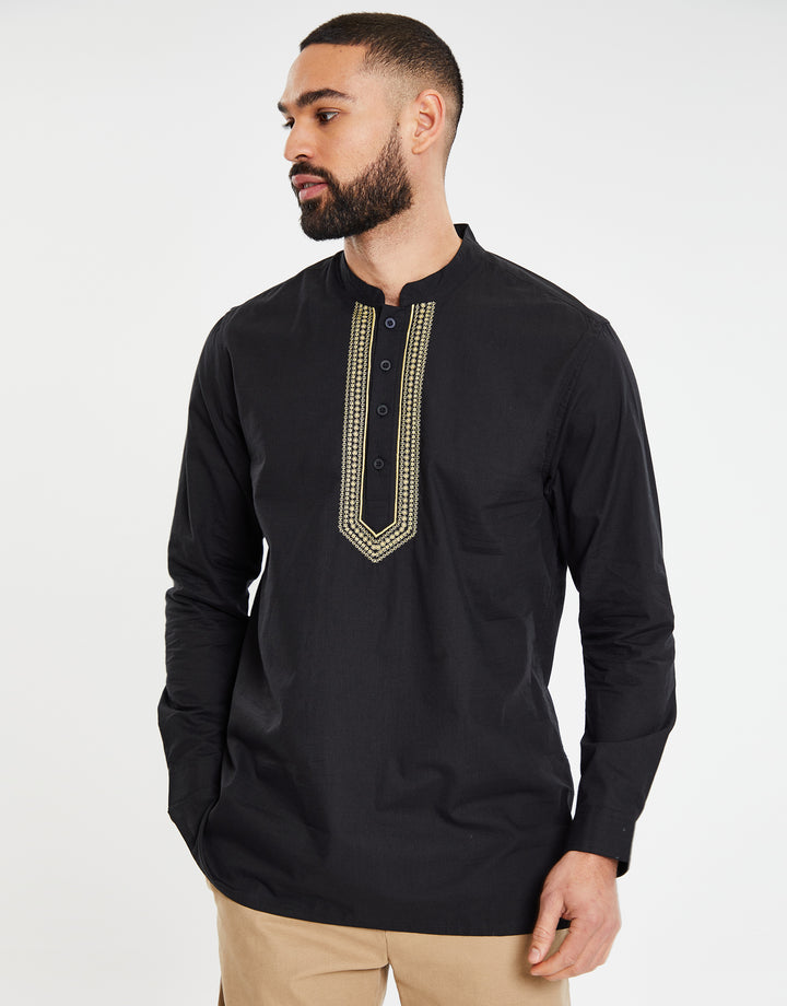 Black Long Sleeve Tunic Kurta Shirt