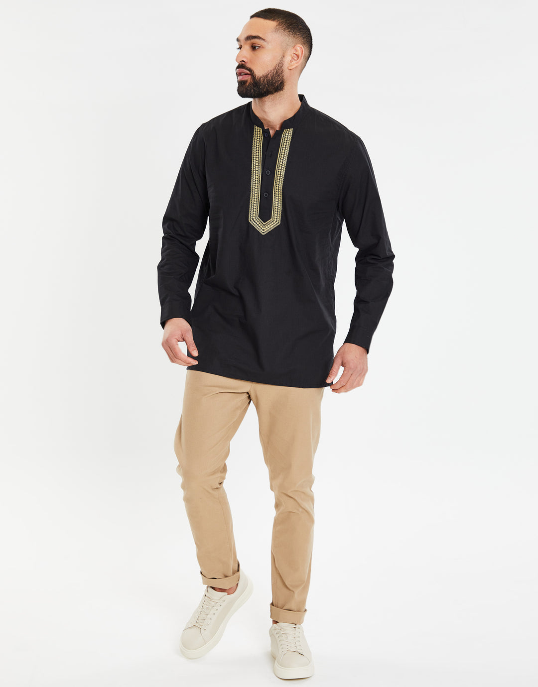 Black Long Sleeve Tunic Kurta Shirt