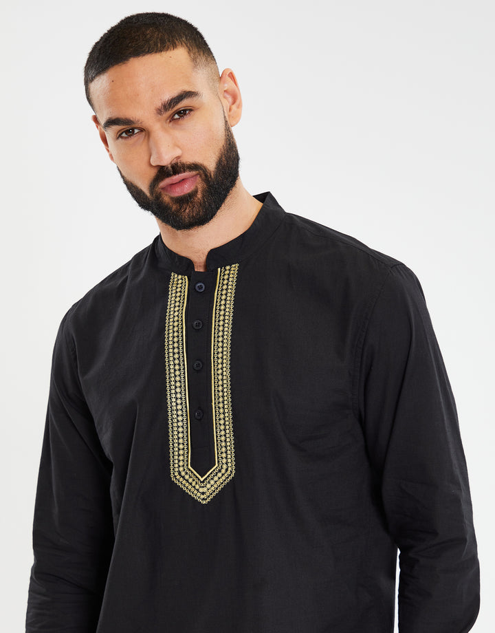Black Long Sleeve Tunic Kurta Shirt