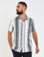 Threadbare Luxe Men's Blue & Ecru Stripe Revere Collar Linen Blend Shirt