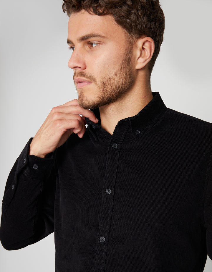 Black Fine Cord Long Sleeve Shirt