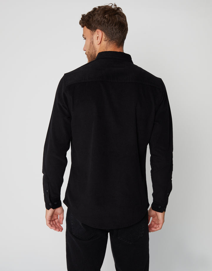 Black Fine Cord Long Sleeve Shirt