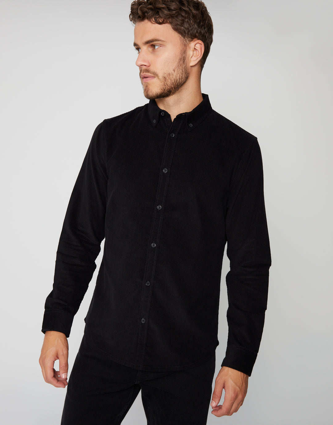 Black Fine Cord Long Sleeve Shirt