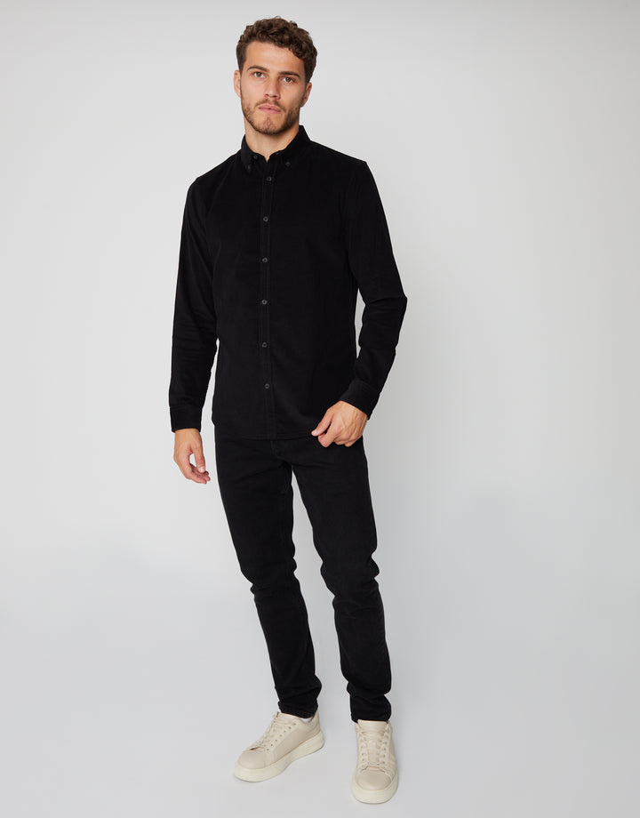 Black Fine Cord Long Sleeve Shirt
