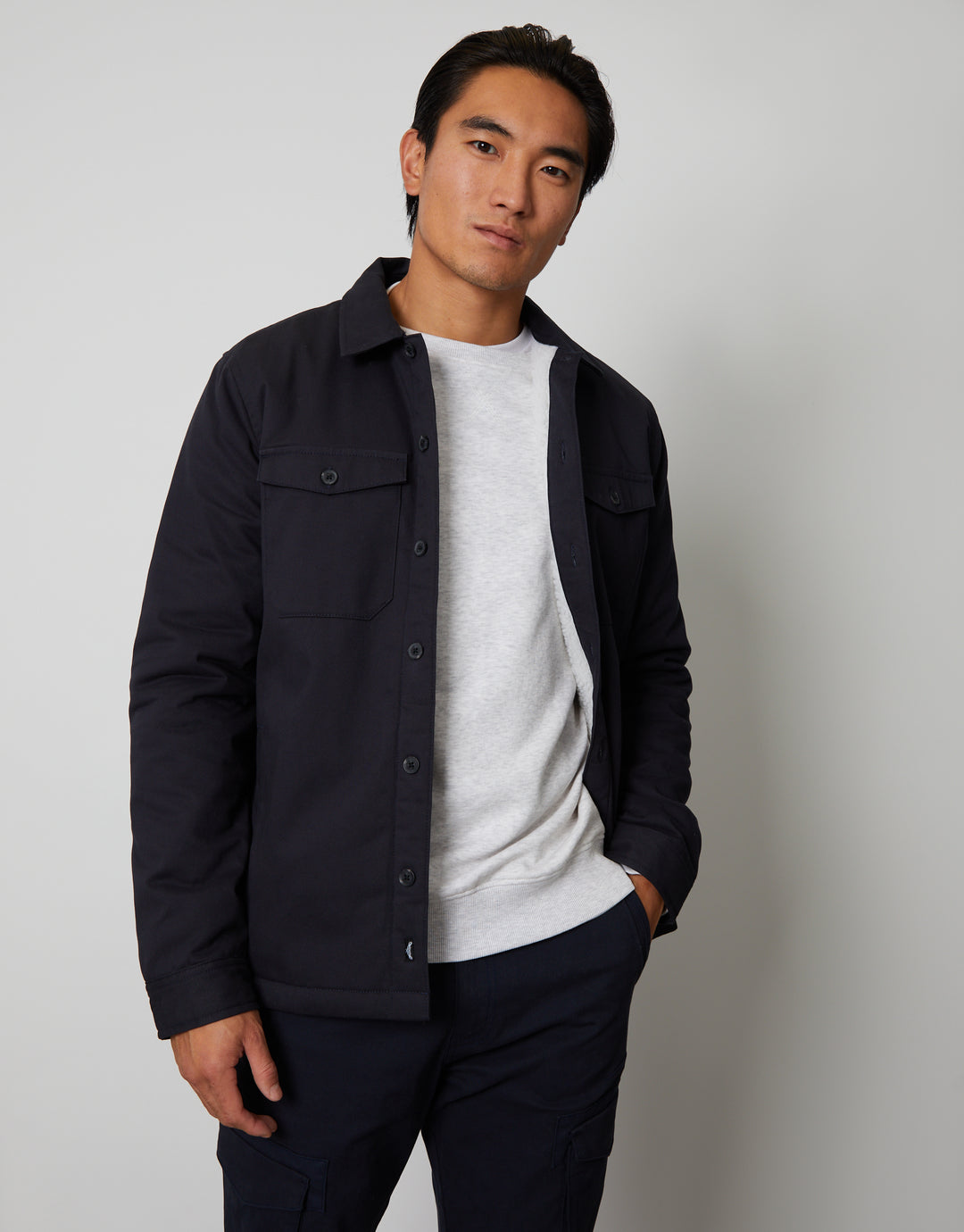 Navy Borg Lined Shacket