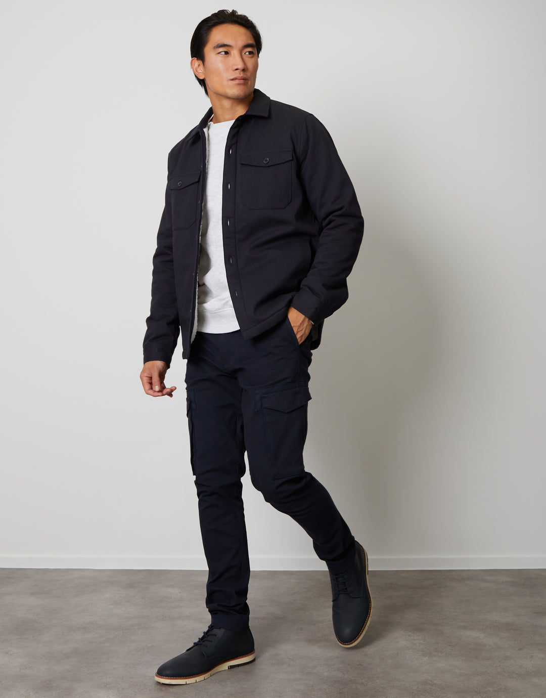 Navy Borg Lined Shacket