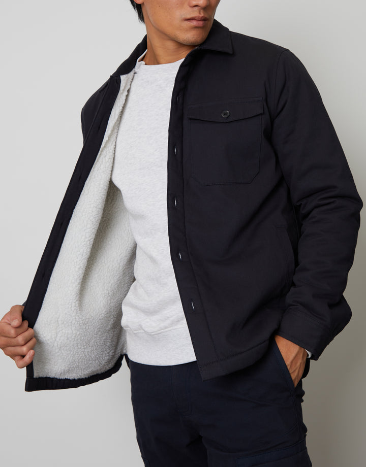Navy Borg Lined Shacket