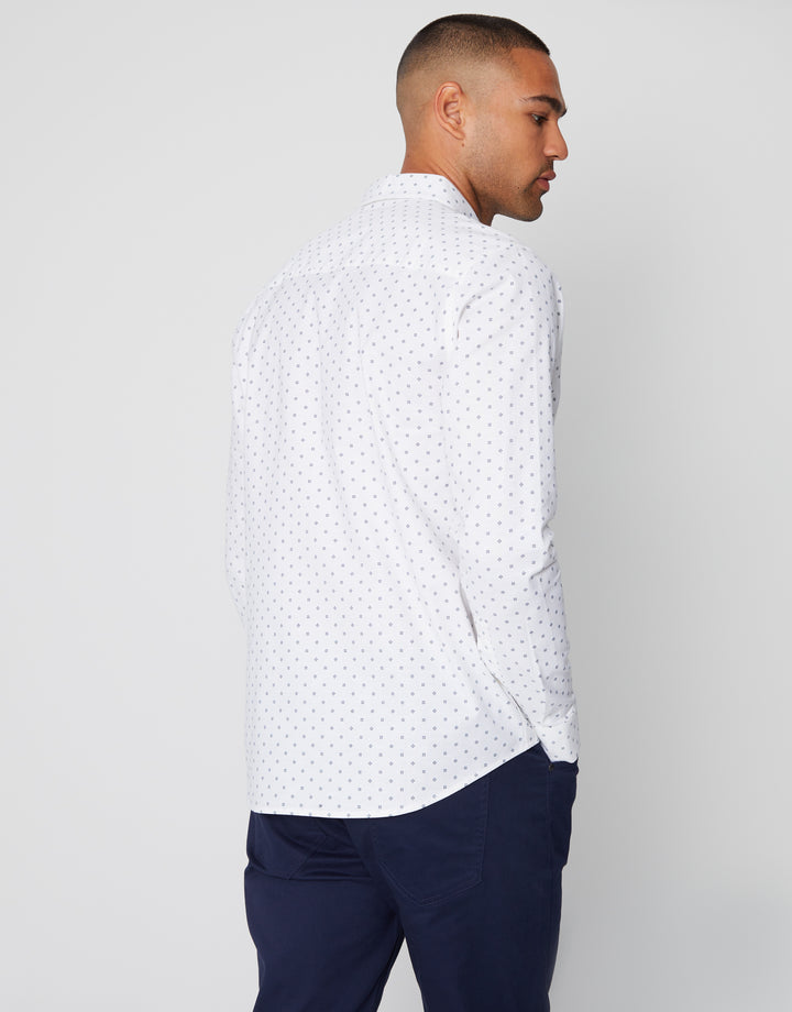 White Geometric Print Long Sleeve Shirt