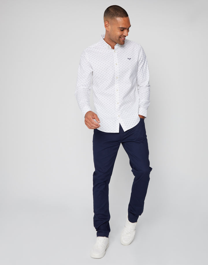 White Geometric Print Long Sleeve Shirt