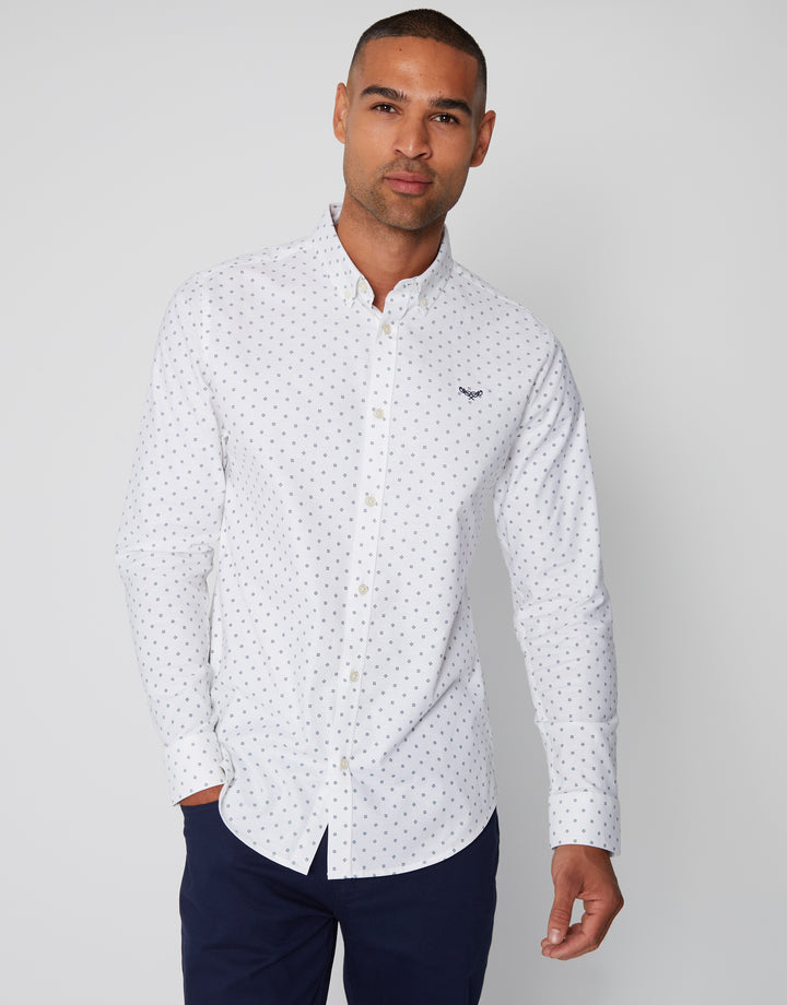White Geometric Print Long Sleeve Shirt
