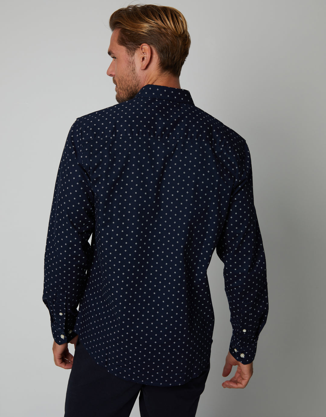 Navy Geometric Print Long Sleeve Shirt
