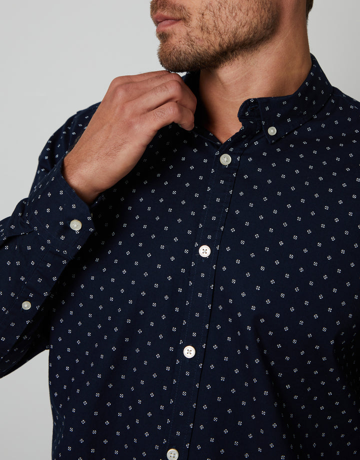 Navy Geometric Print Long Sleeve Shirt