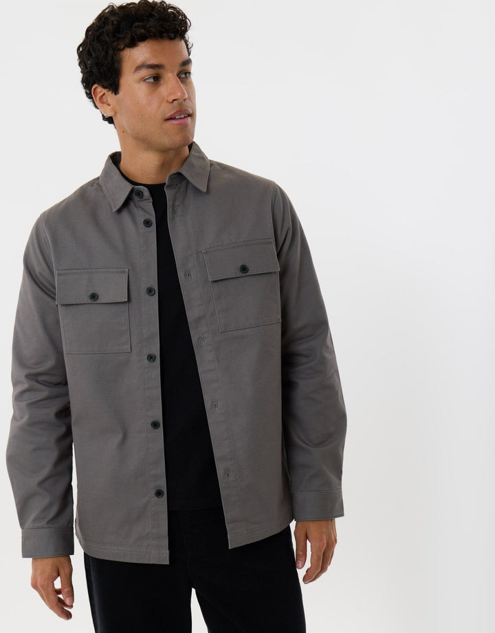 Cotton Twill Flannel Lined Shacket in Slate Grey