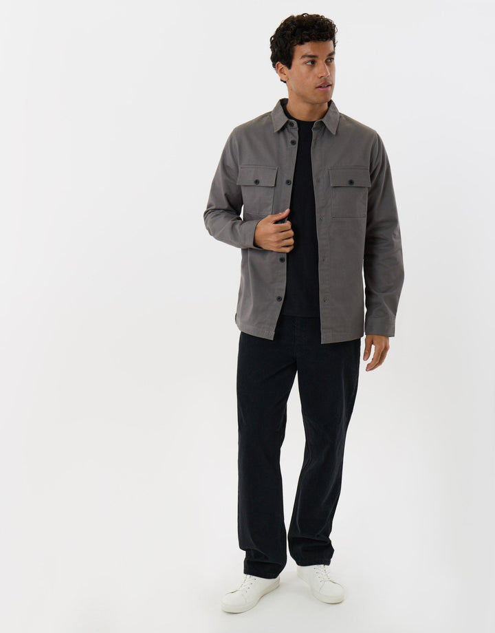 Cotton Twill Flannel Lined Shacket in Slate Grey