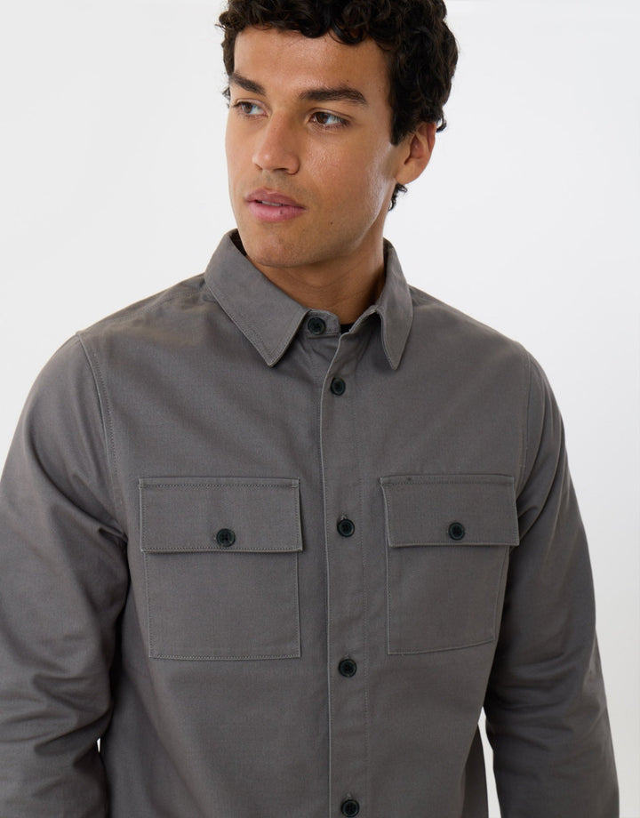 Cotton Twill Flannel Lined Shacket in Slate Grey