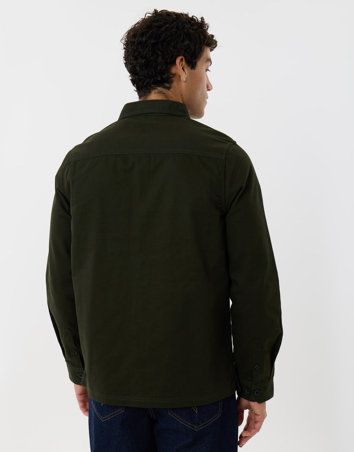 Cotton Twill Flannel Lined Shacket in Forest Green
