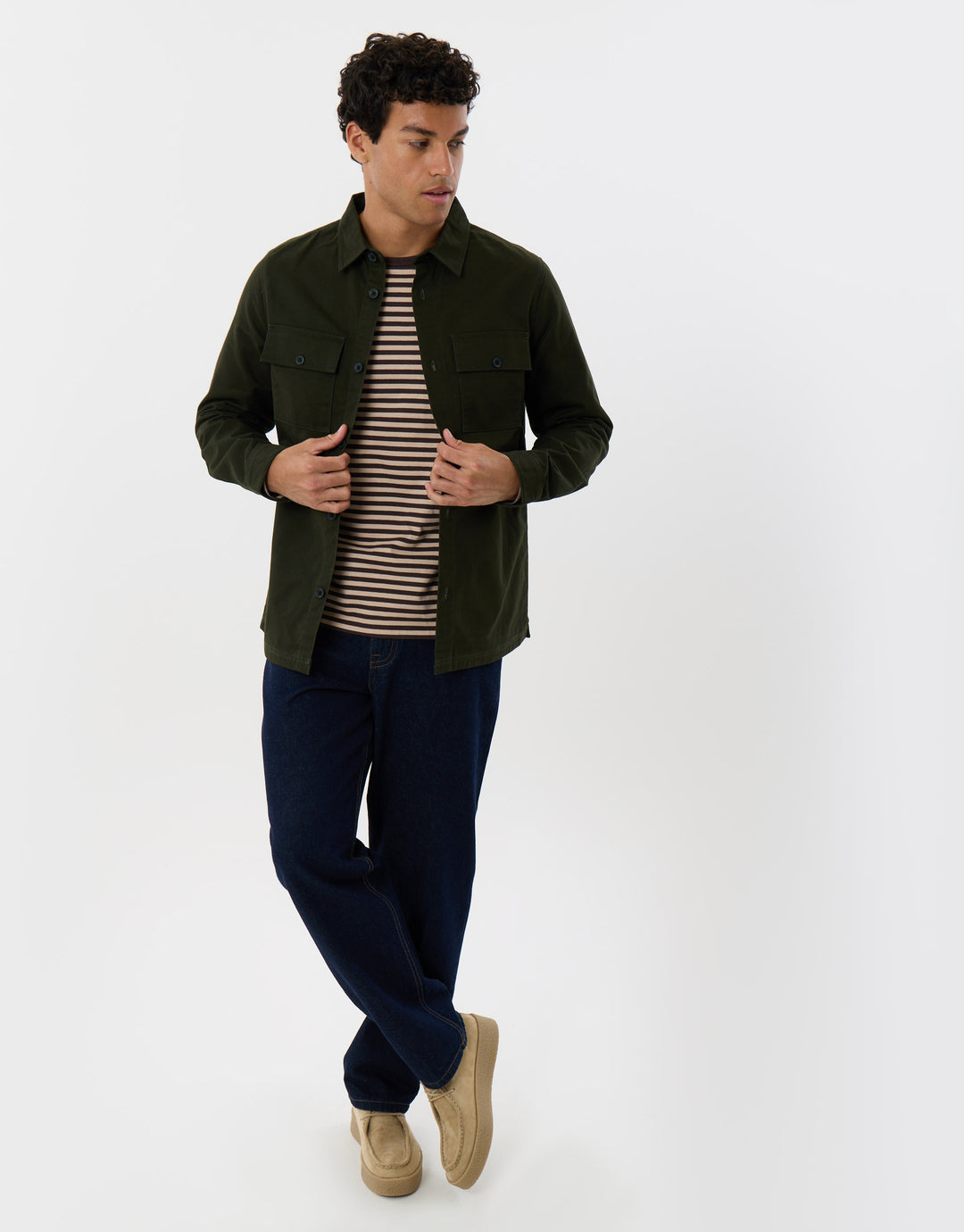 Cotton Twill Flannel Lined Shacket in Forest Green