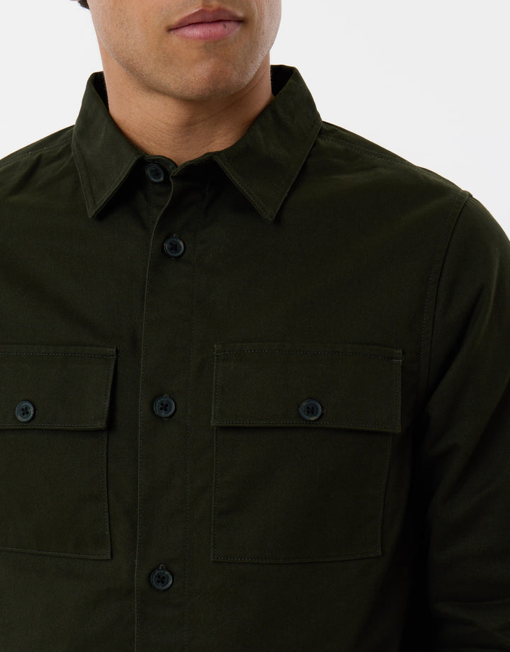 Cotton Twill Flannel Lined Shacket in Forest Green