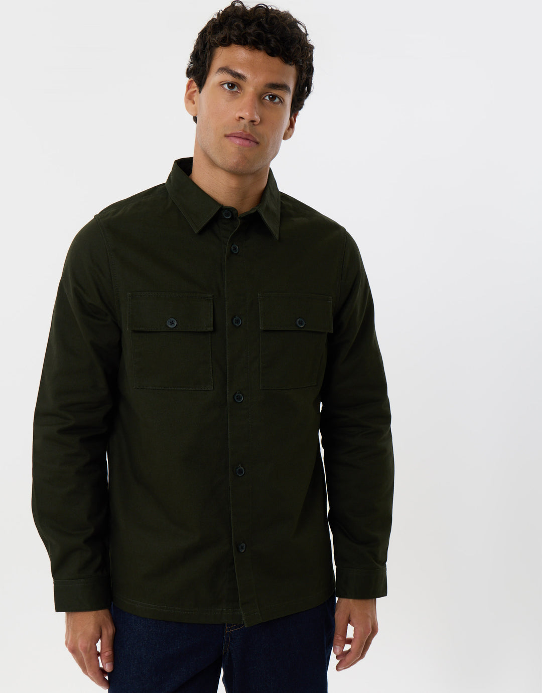 Cotton Twill Flannel Lined Shacket in Forest Green