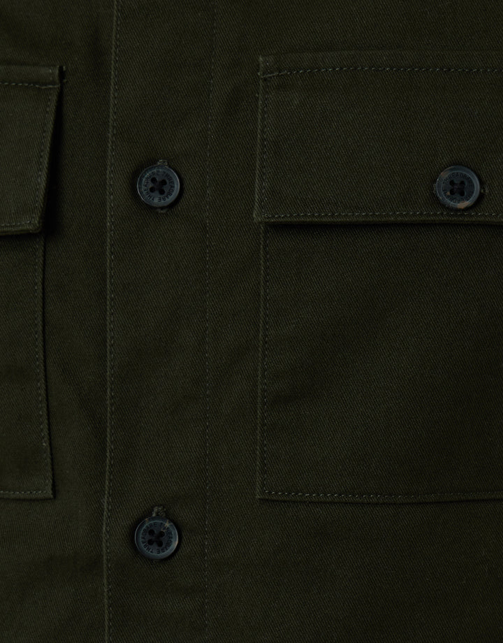 Cotton Twill Flannel Lined Shacket in Forest Green