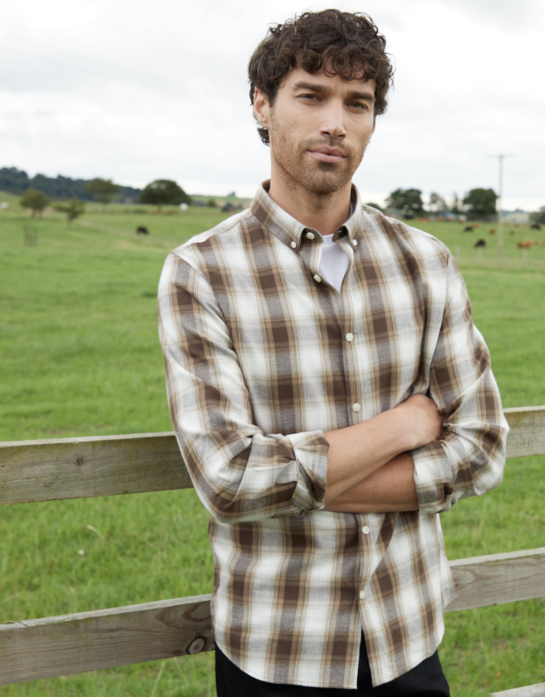 Chocolate Brown Brushed Flannel Check Long Sleeve Shirt