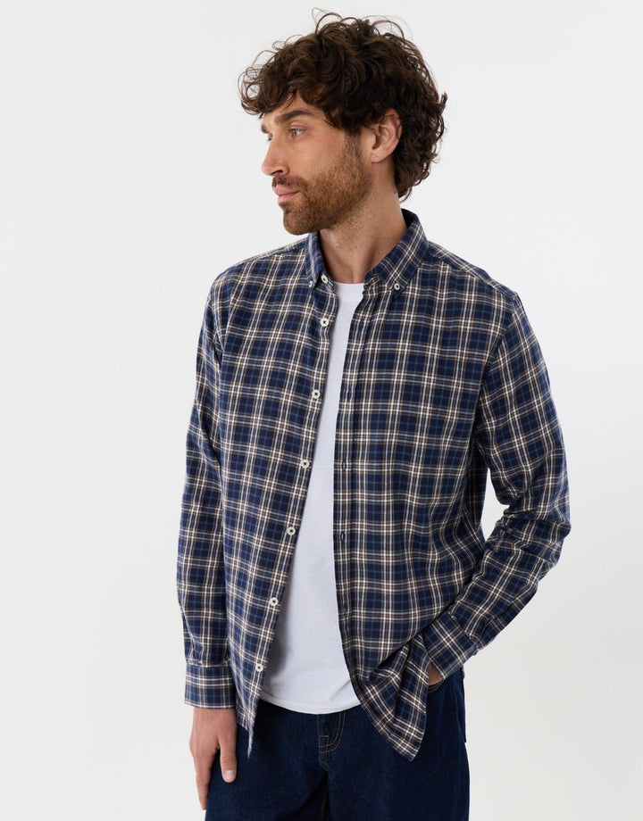 Brushed Flannel Long Sleeve Shirt in Navy Check