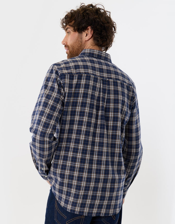Brushed Flannel Long Sleeve Shirt in Navy Check