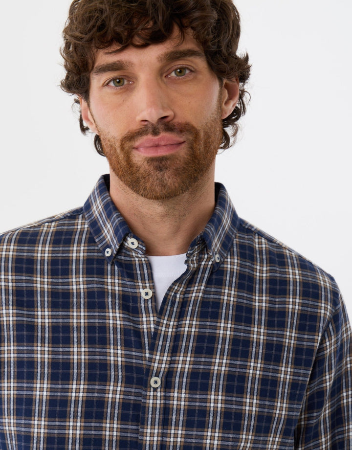 Brushed Flannel Long Sleeve Shirt in Navy Check