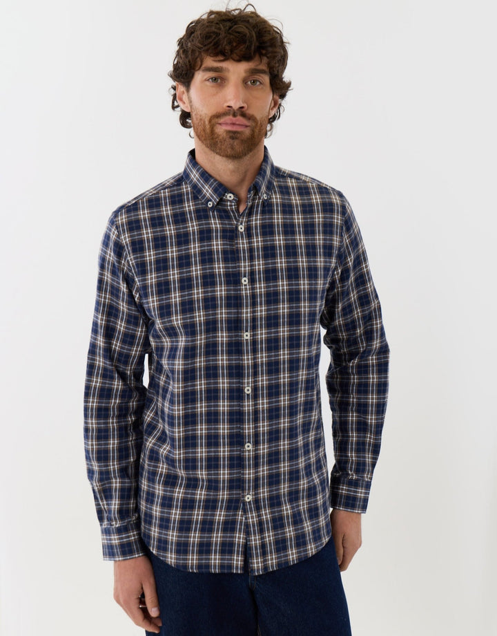 Brushed Flannel Long Sleeve Shirt in Navy Check