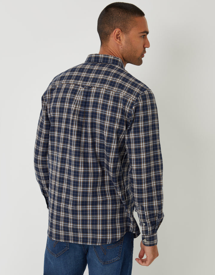 Navy Brushed Flannel Check Long Sleeve Shirt