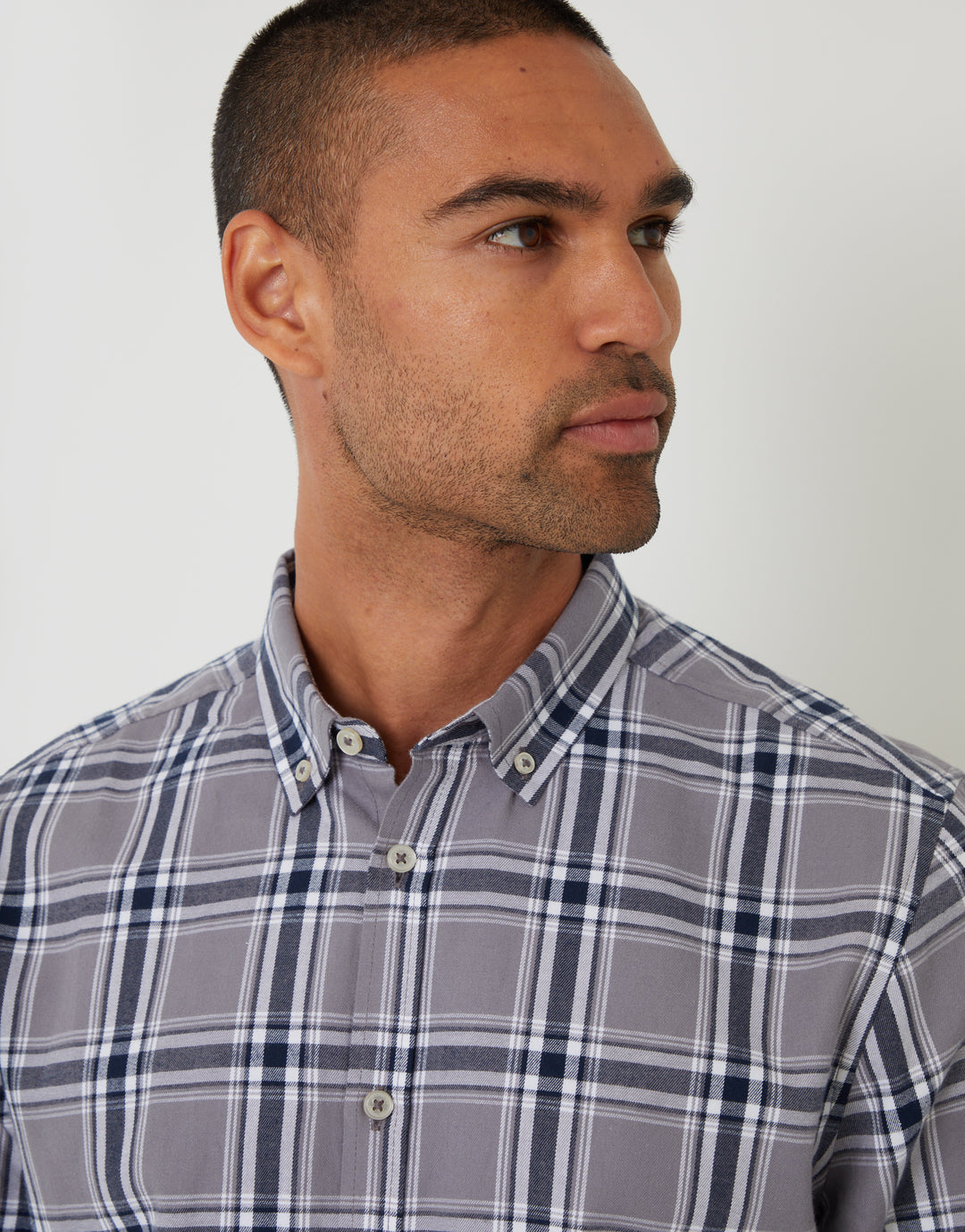 Grey Brushed Flannel Check Long Sleeve Shirt