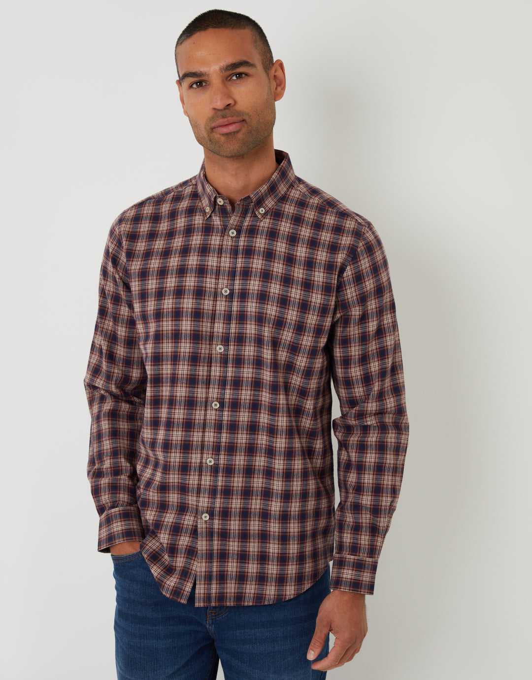 Brown Brushed Flannel Check Long Sleeve Shirt