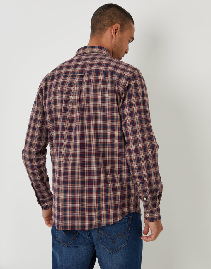 Brown Brushed Flannel Check Long Sleeve Shirt