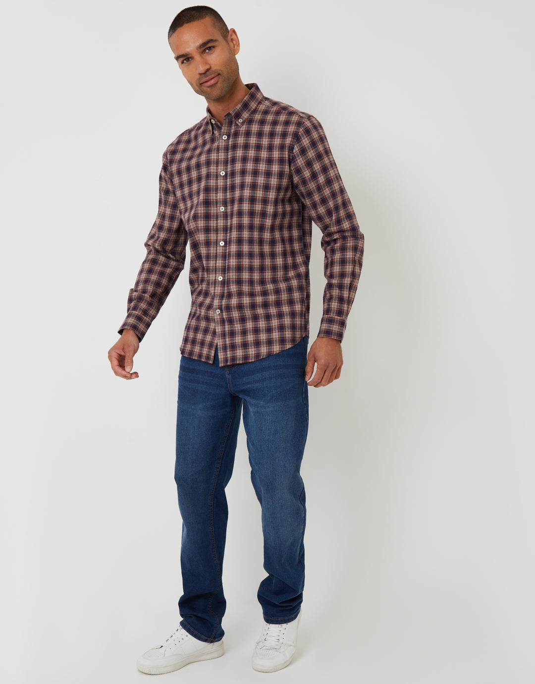 Brown Brushed Flannel Check Long Sleeve Shirt