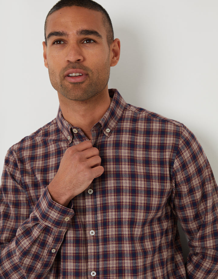 Brown Brushed Flannel Check Long Sleeve Shirt